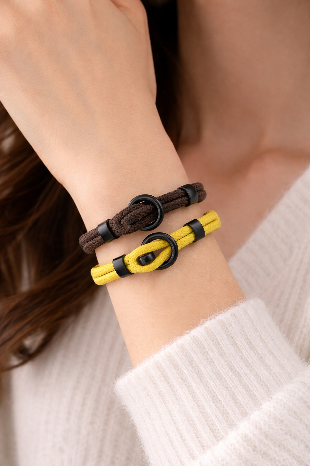 Lot de 2 bracelets en corde 20 cm – Double couche, style minimaliste outdoor