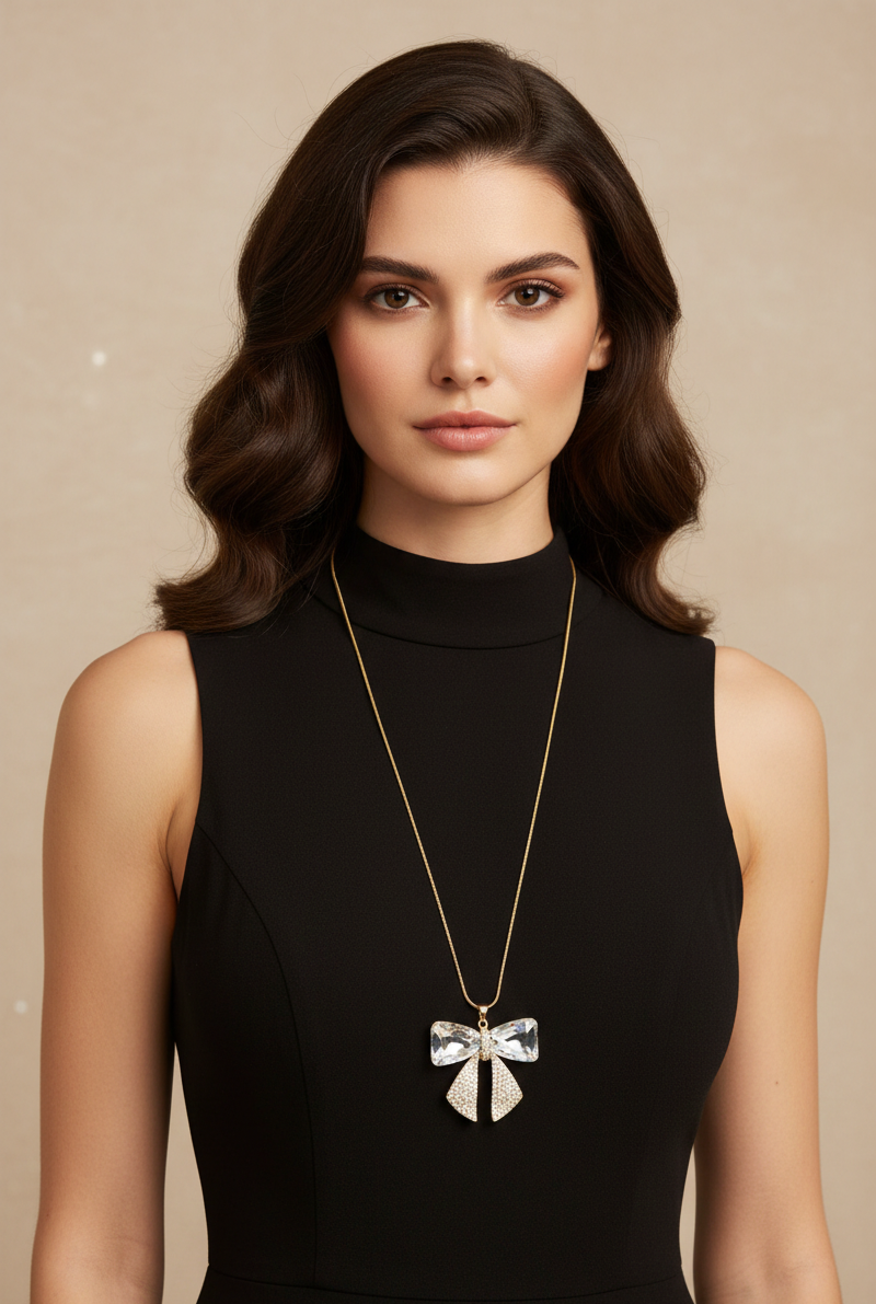Collier sautoir avec pendentif nœud élégant