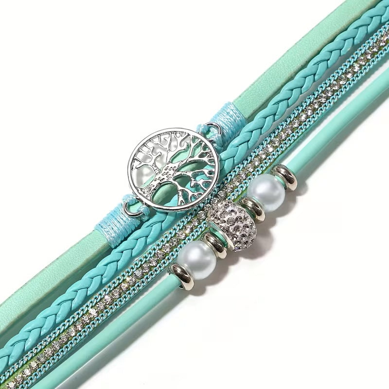 Bracelet Turquoise Multi-Rangs avec Pendentif Arbre de Vie