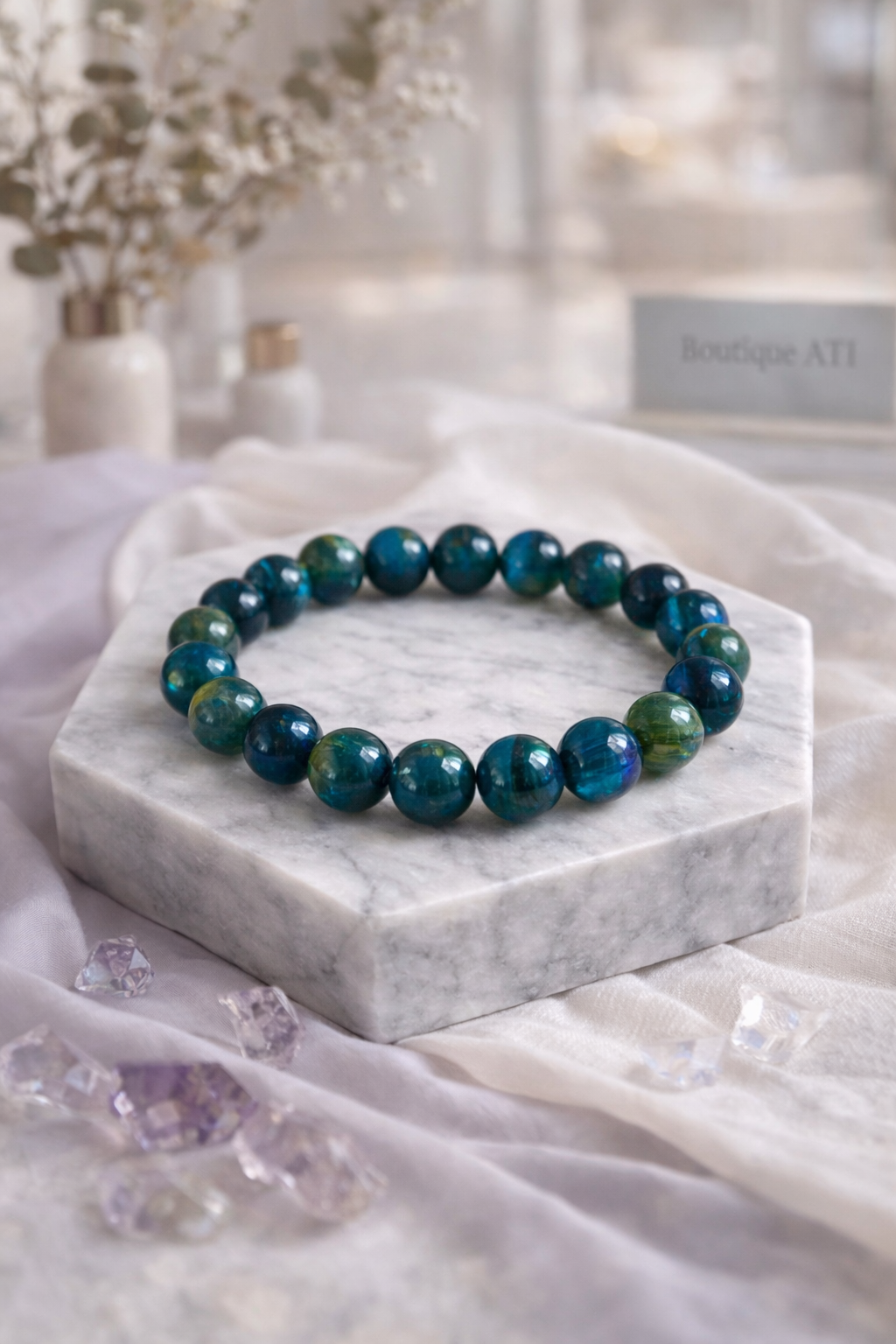 Bracelet Élégant Perles Bleu et Vert – 10 mm