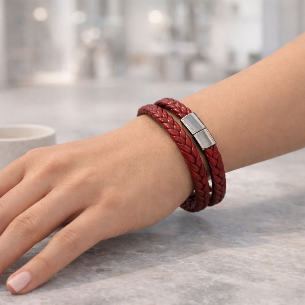 Bracelet Double Tour en Cuir Synthétique – Fermoir Magnétique