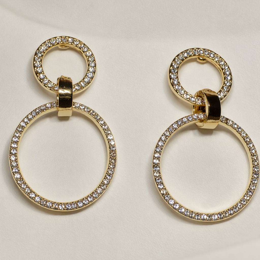Boucles d’Oreilles Double Cercle Pavé de Cristaux