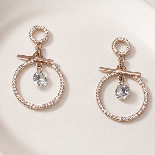 Boucles d’oreilles cercle doré avec cristal