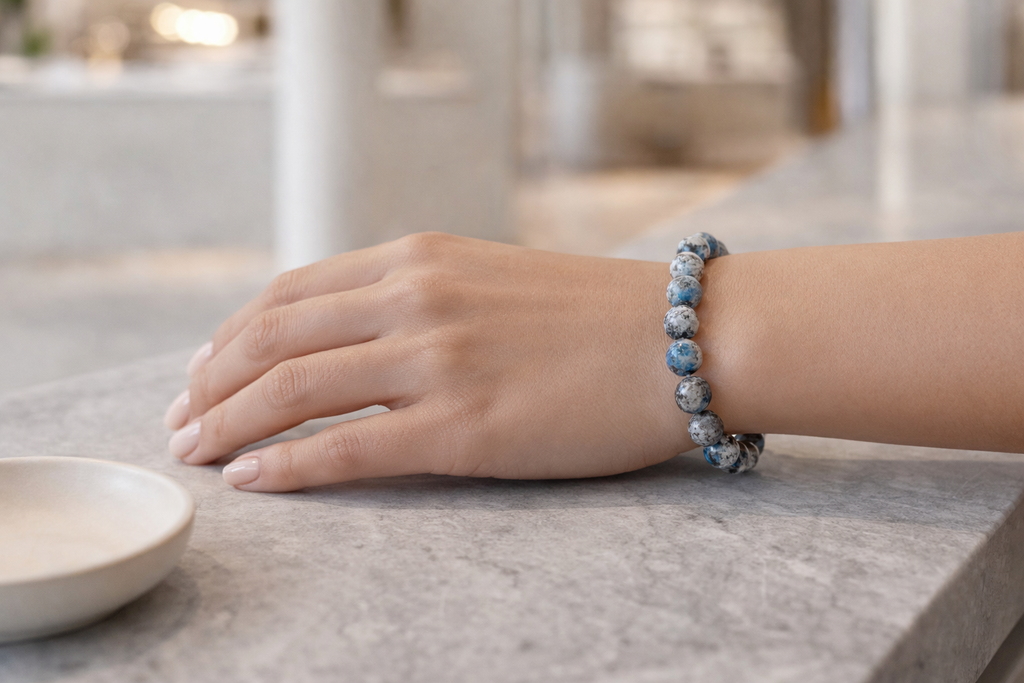 Bracelet Élégant Perles Bleu et Gris – Style Minimaliste 10 mm