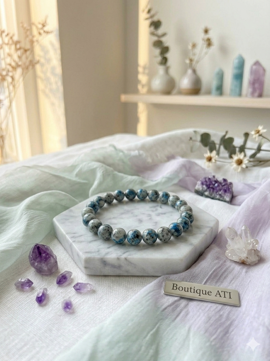 Bracelet Élégant Perles Bleu et Gris – Style Minimaliste 10 mm