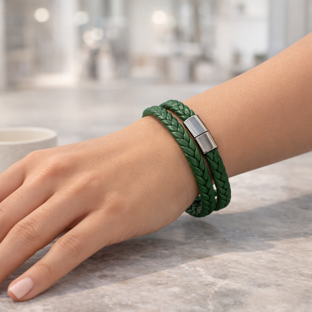 Bracelet Double Tour en Cuir Synthétique – Fermoir Magnétique