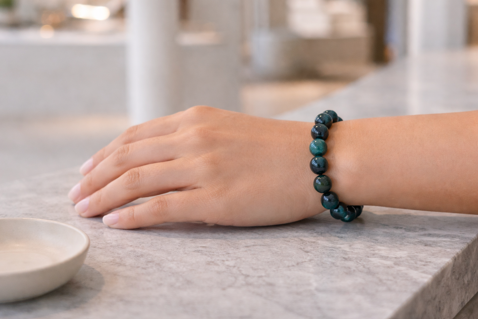 Bracelet Élégant Perles Bleu et Vert – 10 mm