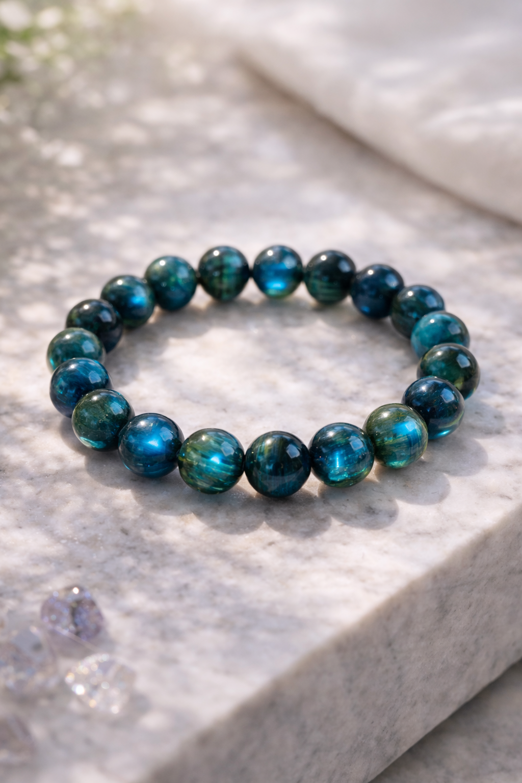 Bracelet Élégant Perles Bleu et Vert – 10 mm