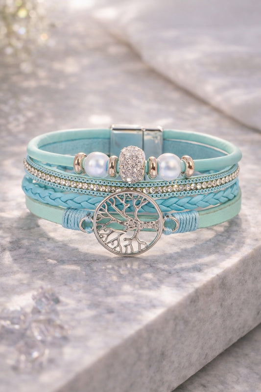 Bracelet Turquoise Multi-Rangs avec Pendentif Arbre de Vie