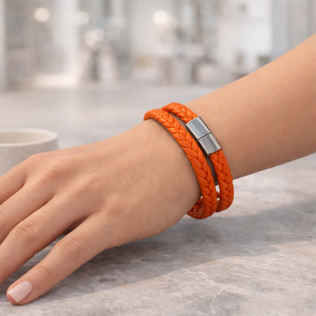 Bracelet Double Tour en Cuir Synthétique – Fermoir Magnétique