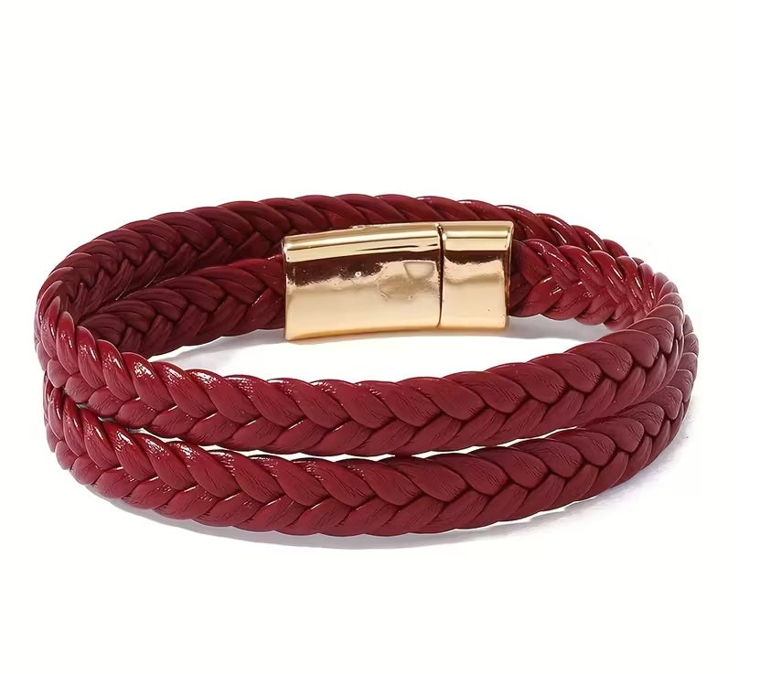 Bracelet Double Tour en Cuir Synthétique – Fermoir Magnétique