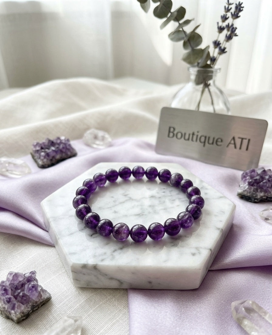 Bracelet Élégance Violet – Perles 8 mm