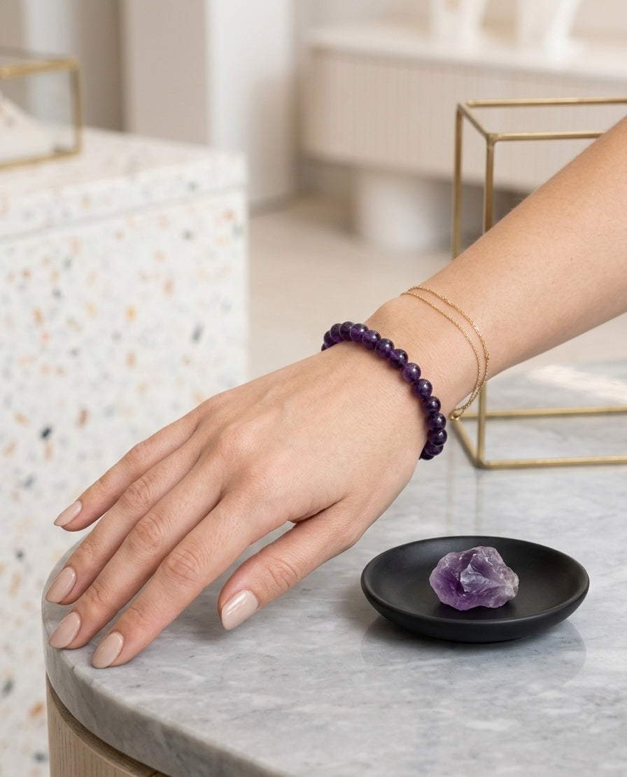 Bracelet Élégance Violet – Perles 8 mm