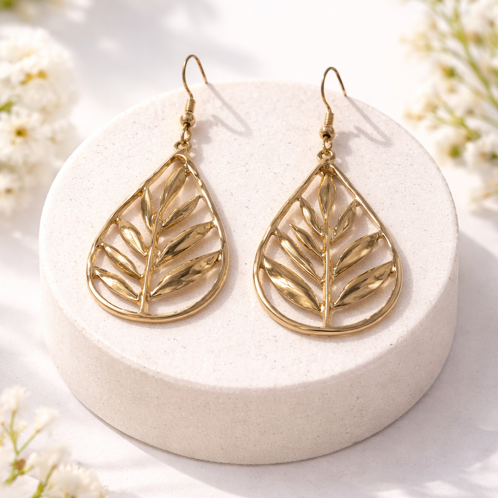 Boucles d’oreilles fantaisie feuille dorée élégante
